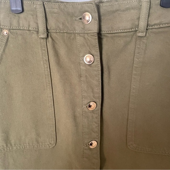 Michael Kors Smoky Olive Denim Jean Gold Button Front Midi Skirt SZ 6 NWT $110 - Picture 2 of 14